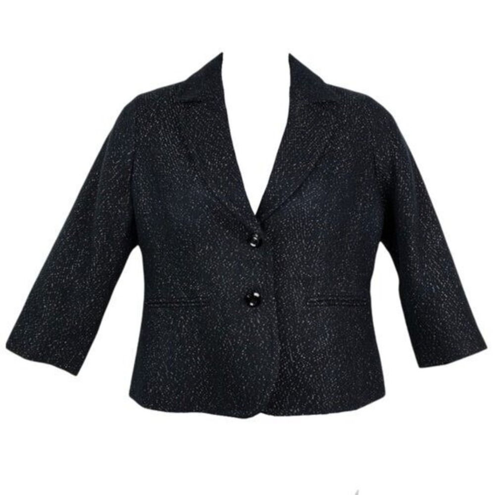 Talbots Womens Black Gold Metallic Thread Tweed Blazer Size 8 NWT